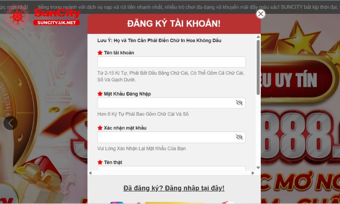 Quy trình đăng ký Suncity chỉ với 4 bước đơn giản