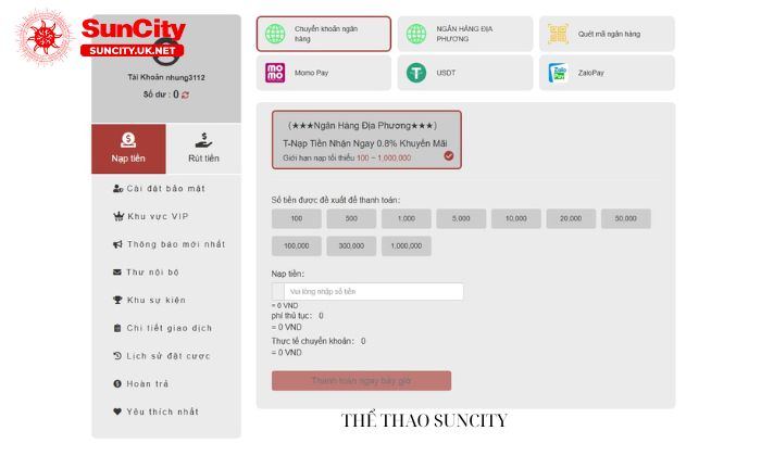 nap tien suncity 1 Nạp tiền Suncity qua tài khoản ngân hàng