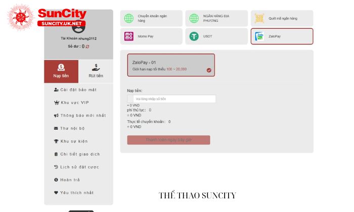 nap tien suncity 4 Hướng dẫn quy trình nạp tiền tại Suncity