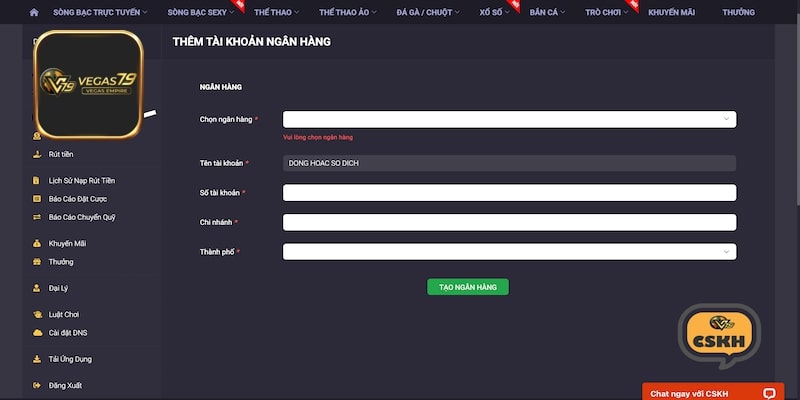 Nạp tiền nhanh chóng tại nhà cái online Vegas79